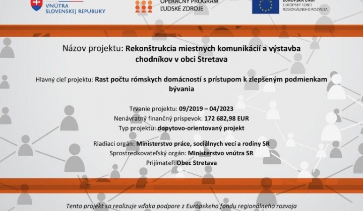 Fotka - Rekonštrukcia miestnych komunikácií a výstavba chodníkov v obci Stretava - plagát
