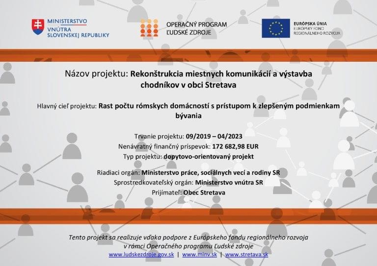 Fotka - Rekonštrukcia miestnych komunikácií a výstavba chodníkov v obci Stretava - plagát